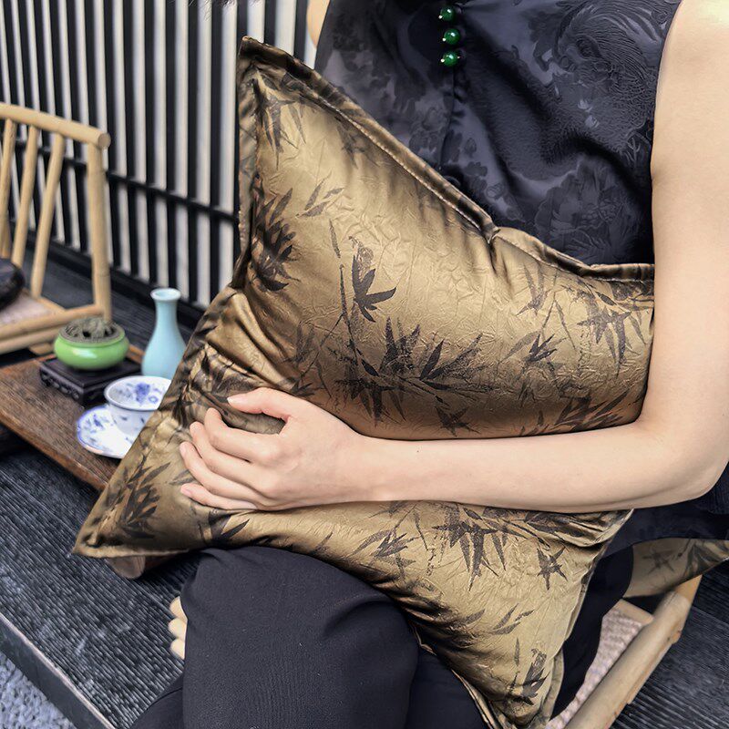 福笙 新中式抱枕靠垫竹子绸缎轻奢沙发靠枕腰枕汽车枕竹影系列