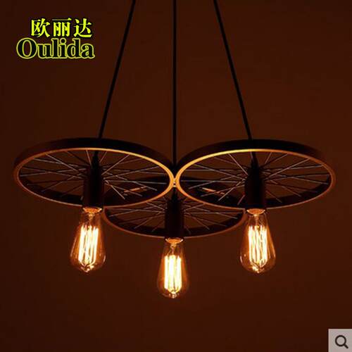 loft复古工业吊灯创意个性餐厅酒吧台咖啡厅美式乡村铁艺车轮吊灯