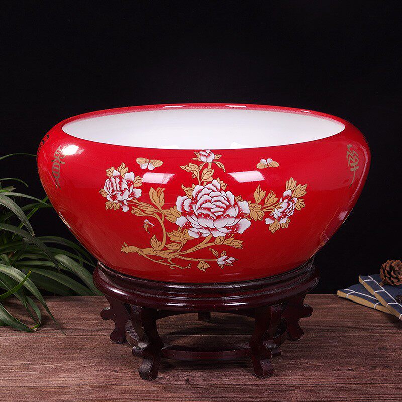精品陶瓷花盆大口径碗莲荷花盆超大号多肉绿植中国风园艺果树盆栽