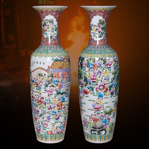百子闹春手绘粉彩陶瓷器落地大花瓶景德镇中式家居客厅装饰品摆件