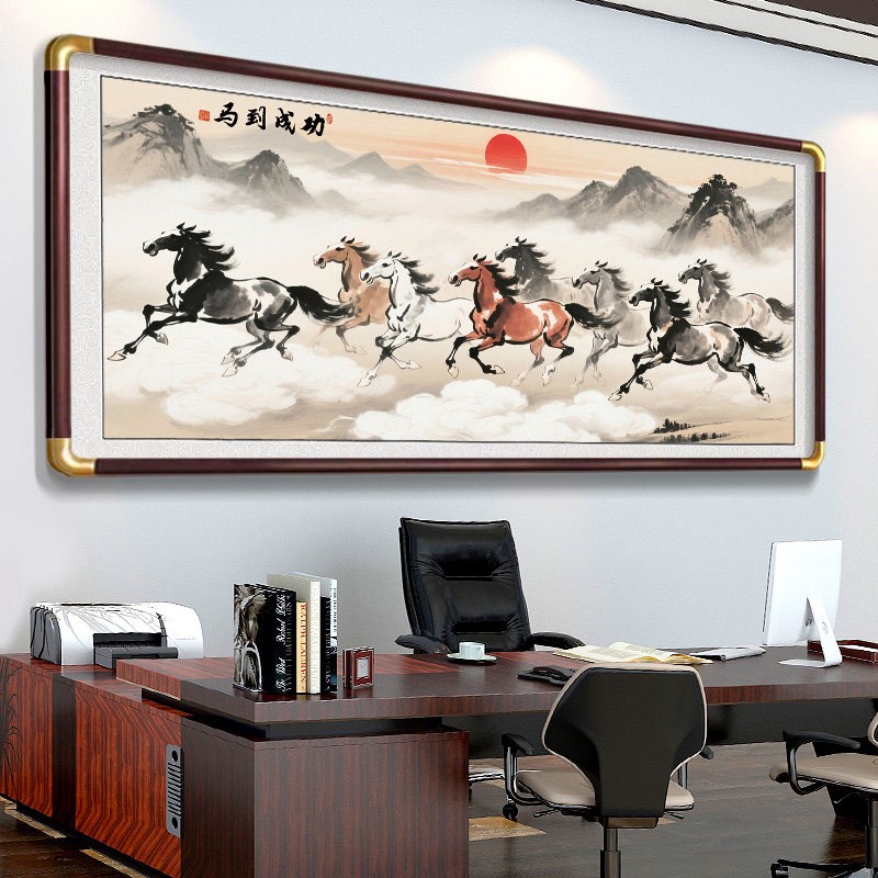 八骏图客厅挂画马到成功挂画沙发背景墙壁画骏马图办公室装饰国画