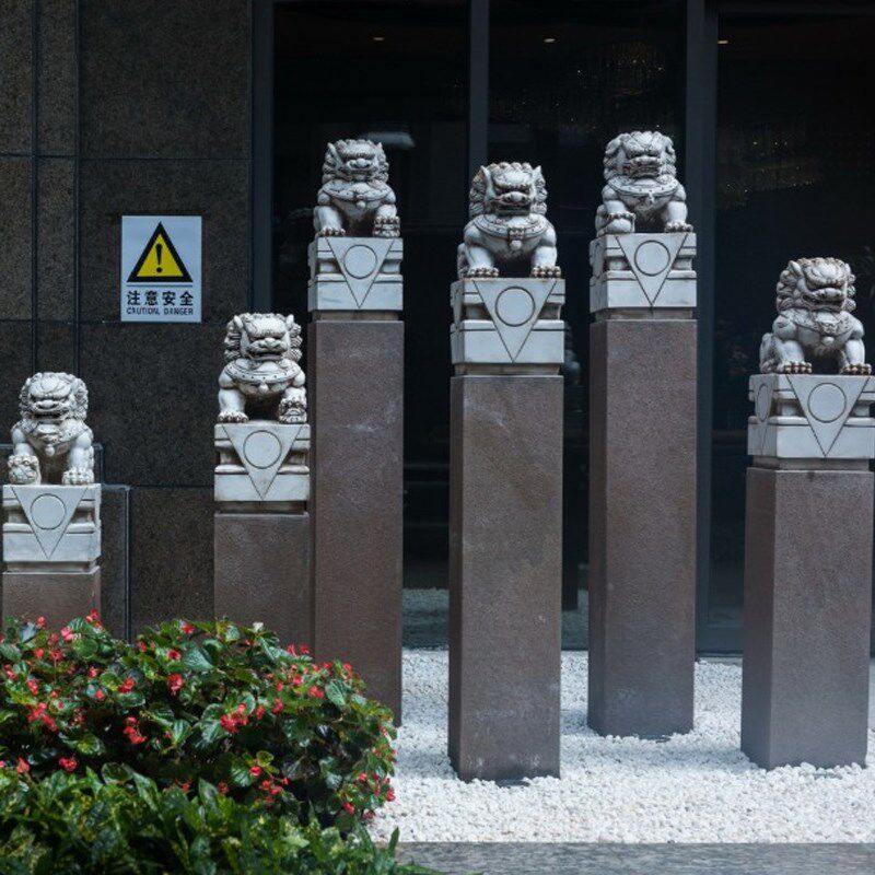 石雕拴马桩狮子麒麟摆件青石做旧貔貅四神兽仿古庭院装饰栓马柱