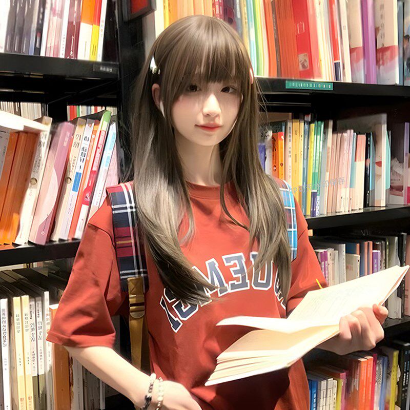 假发女全头套中长发日常黑长直lolita适合圆脸jk空气刘海仿全真发
