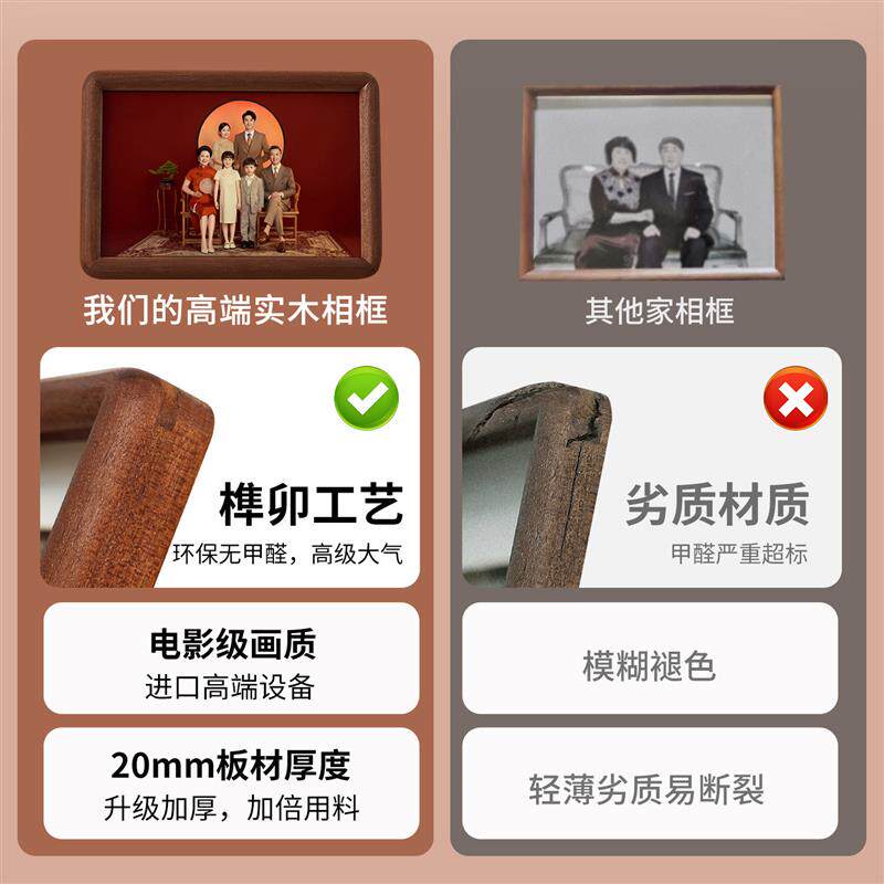 全家福实木相框定制加洗照片6八寸8寸摆台10挂墙a4高级感打印相册