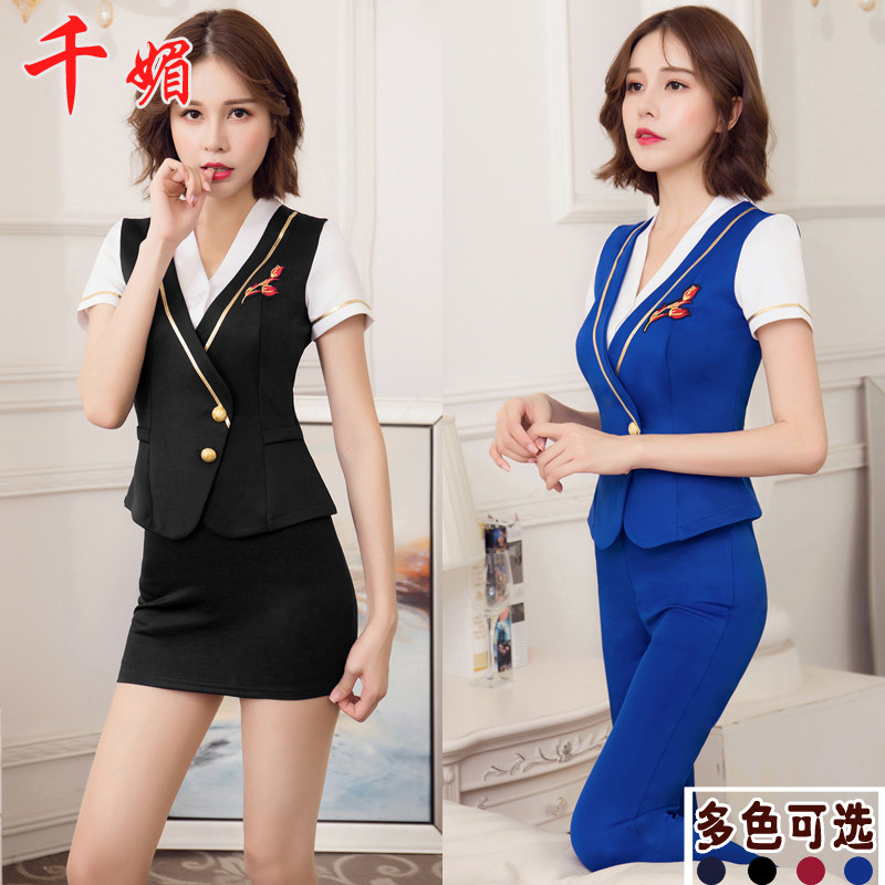美容师空姐服装女性感2021年新款夏足疗沐足店工作服足浴技师套装