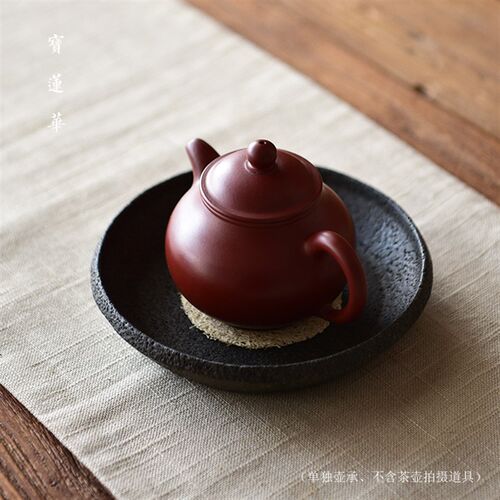 朴圆玄武岩石壶承 手工石壶承石托盘 干泡石茶盘养壶托石茶台茶海