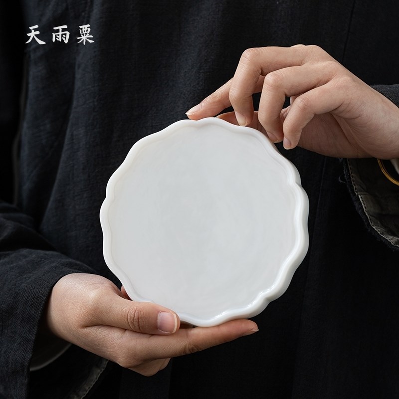 天雨粟 冰种璞玉瓷无瑕壶承干炮台茶壶茶托托盘白瓷茶具配件