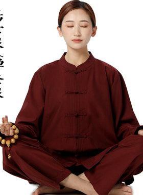 海青居士服禅修服高档男女款春夏四季打坐服法会盘扣棉布透气套装