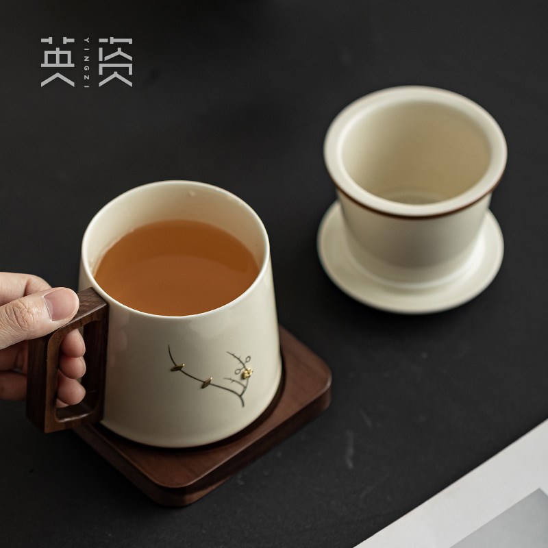 梅花锔钉茶杯茶水分离杯子陶瓷泡茶杯办公室过滤杯滤茶杯高档个人