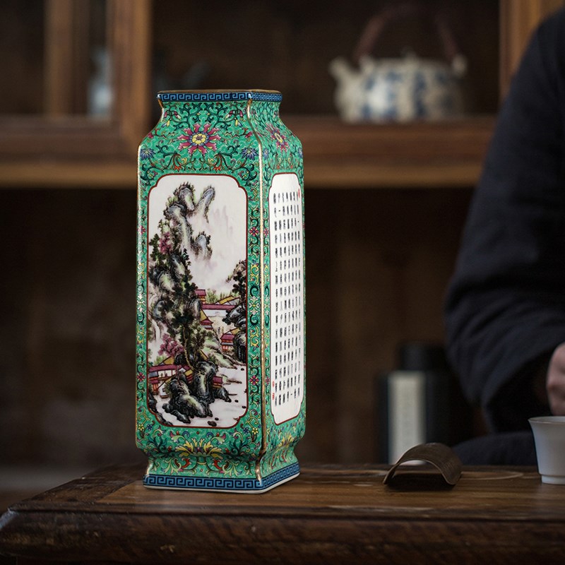 中式陶瓷器花瓶摆件珐琅彩景德镇客厅装饰品仿古董乾隆玄关工艺品