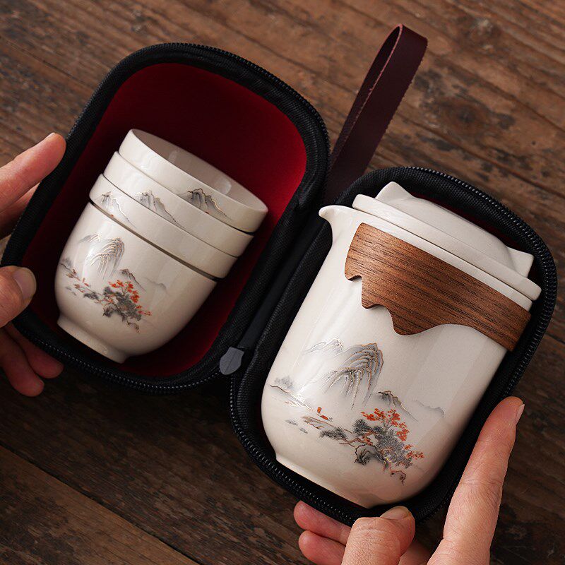 草木灰旅行便携式茶具套装一壶二杯户外露营随身快客杯功夫泡茶器