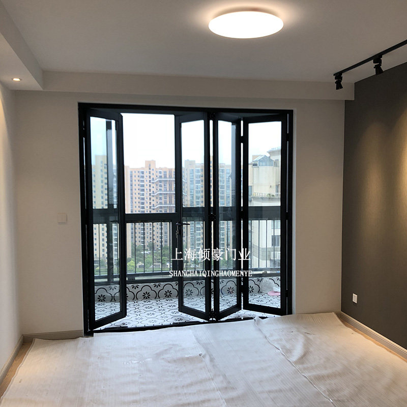 上海中空双层玻璃吊轨折叠门室内客厅阳台办公室门店无下轨隔断门