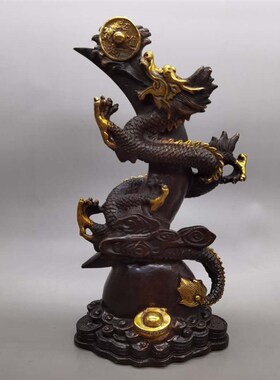 纯铜龙摆件飞龙在天盘龙柱五爪青龙戏珠龙形桌面装饰动物玄关礼品