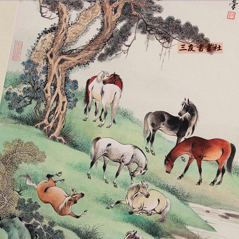 国画八骏图挂轴条幅卷轴宣纸画心高清复制品书房办公室装饰画玄关