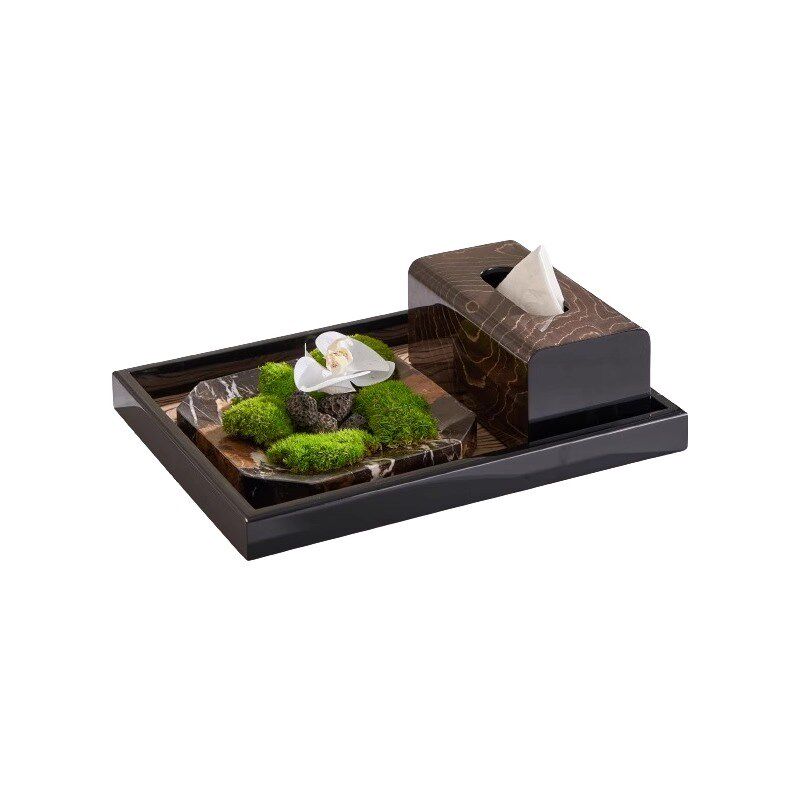 现代轻奢样板间装饰品烟灰缸纸巾盒组合套装茶几托盘桌面花艺摆件