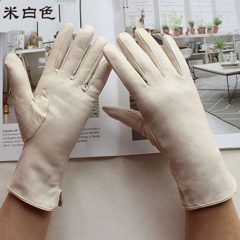 羊皮手套女彩色真皮薄款羊毛衬里秋冬季保暖时尚机车骑行汽车驾驶
