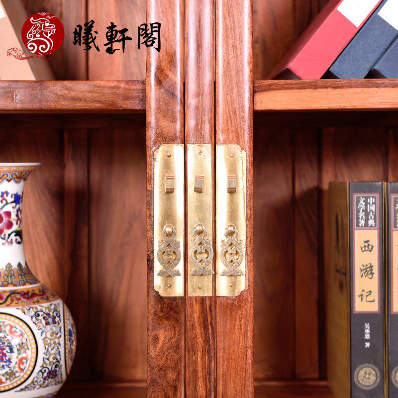 刺猬紫檀书柜实木中式展示柜红木防尘玻璃门带门置物架仿古书橱柜
