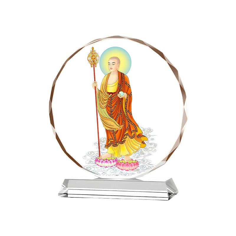 九华山大愿地藏王菩萨水晶摆件结缘家用供奉韦陀佛像白衣观音摆台