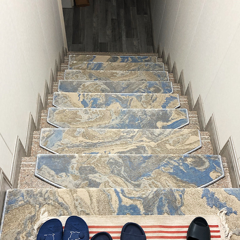 楼梯地毯抽象踏步垫旋转自粘免胶北欧轻奢印象田园地垫满铺定制