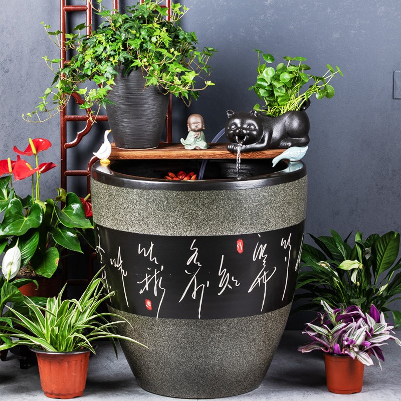 加高陶瓷大缸古法养鱼缸客厅睡莲荷花缸鱼缸陶罐流水造景老式水缸