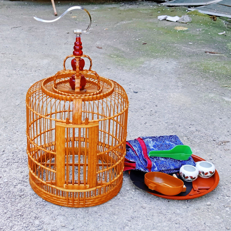 黄豆鸟竹制圆笼黄腾鸟红豆鸟小型鸟笼麻雀绣眼红子笼丝距约1.1cm