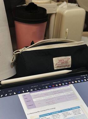 韩系简约文具袋ins日系女初高中生纯色高颜值个性笔袋拉链文具盒