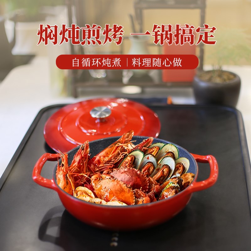 法式珐琅锅海鲜锅炖盅家用汤锅砂锅燃气灶电磁炉通用平底锅焖烧锅