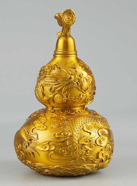 铜葫芦摆件双龙戏珠葫芦工艺品家居客厅桌面玄关全铜浮雕工艺装饰