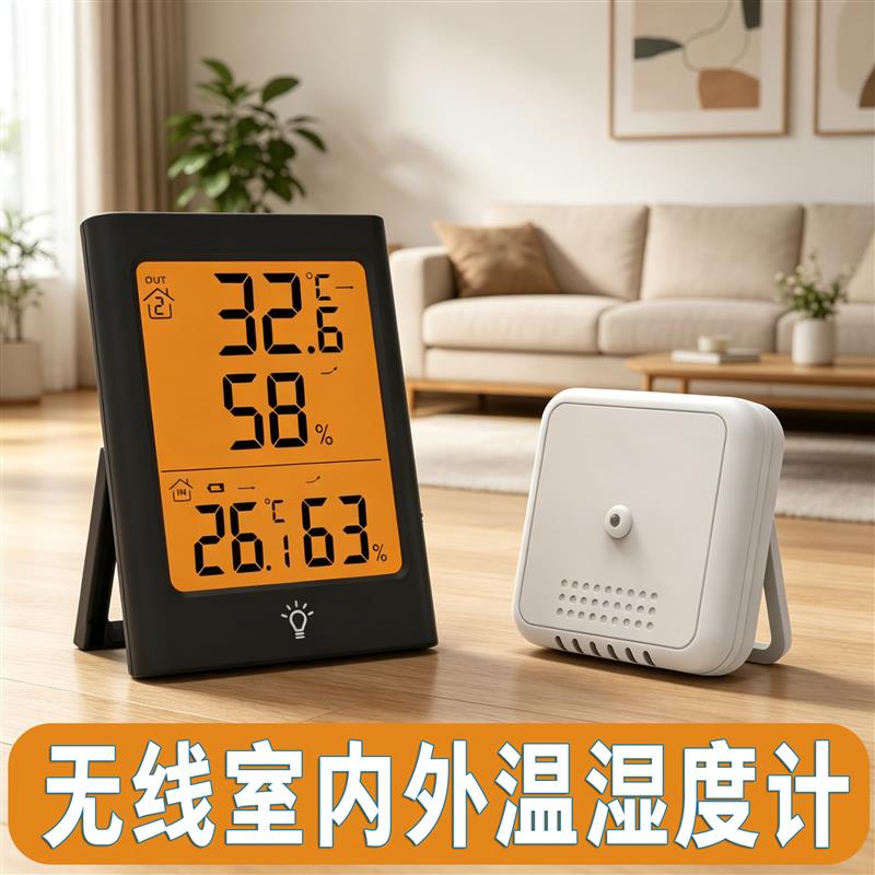 无线传输室内外双显温度计湿度计电子高精度测温仪数显家用婴儿房