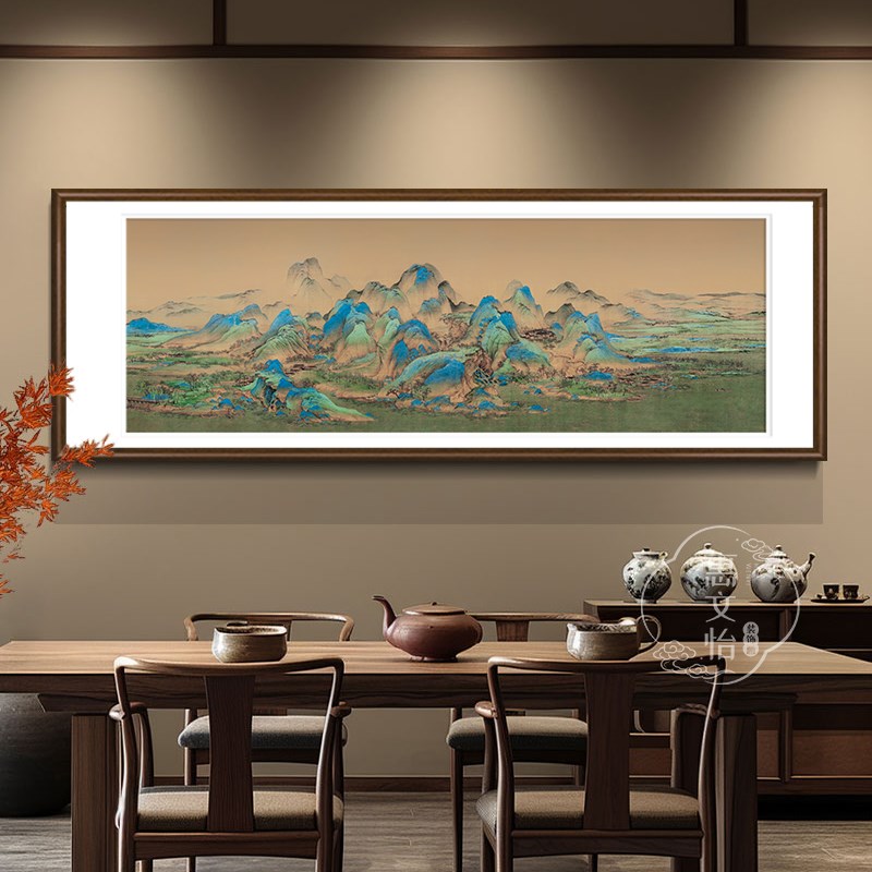 千里江山图国画客厅沙发背景墙装饰画茶室书房挂画山水画名家名画