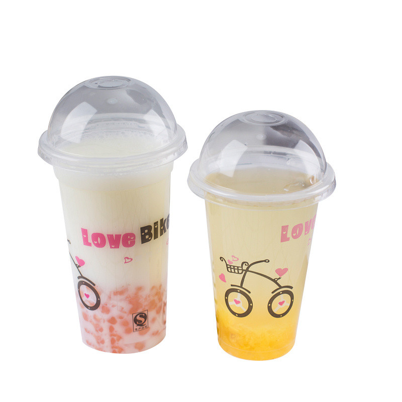 95一次性奶茶杯子塑料杯320ml饮料杯豆浆杯450爱情单车500ml定制