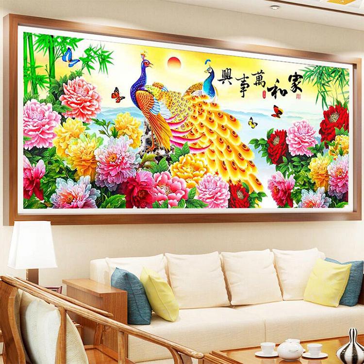 客厅绣花开新款十字富贵2022牡丹满线孔雀画大幅钻石钻花现代春点