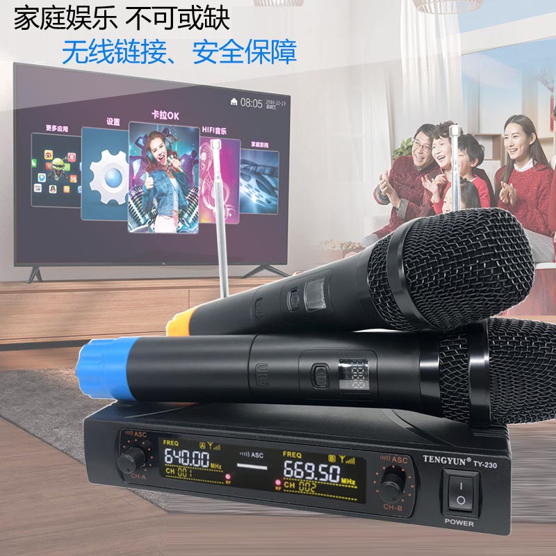 U段无线话筒家用唱歌舞台演出一拖二麦克风会议教学领夹麦克风