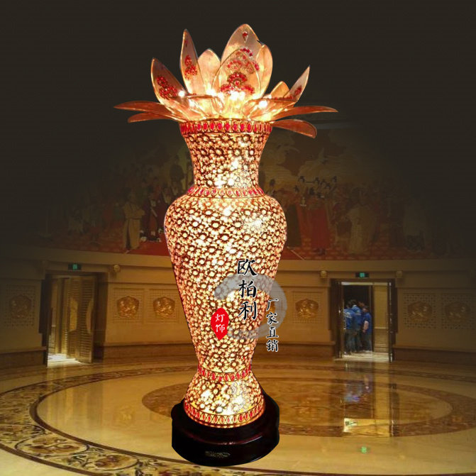 大型新款金色工艺花瓶 2.3米佛堂佛供寺庙佛前摆件莲花落地水晶灯