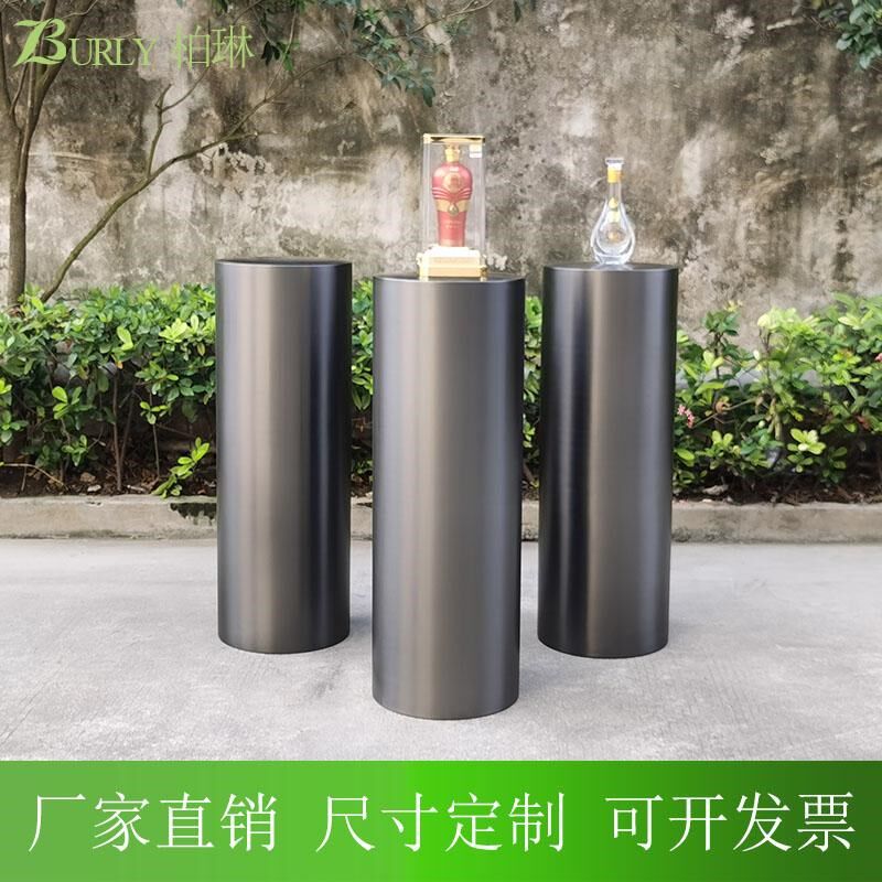 不锈钢展台 圆形展示柱 地台 茶几脚 钛黑柱子 橱窗展台 中岛台