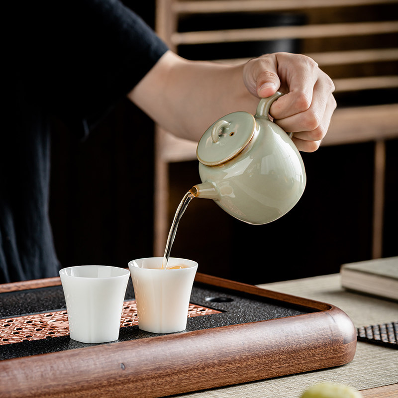 青玉汝窑西施壶复古陶瓷茶壶单壶茶壶泡茶家用小开片可养功夫茶具