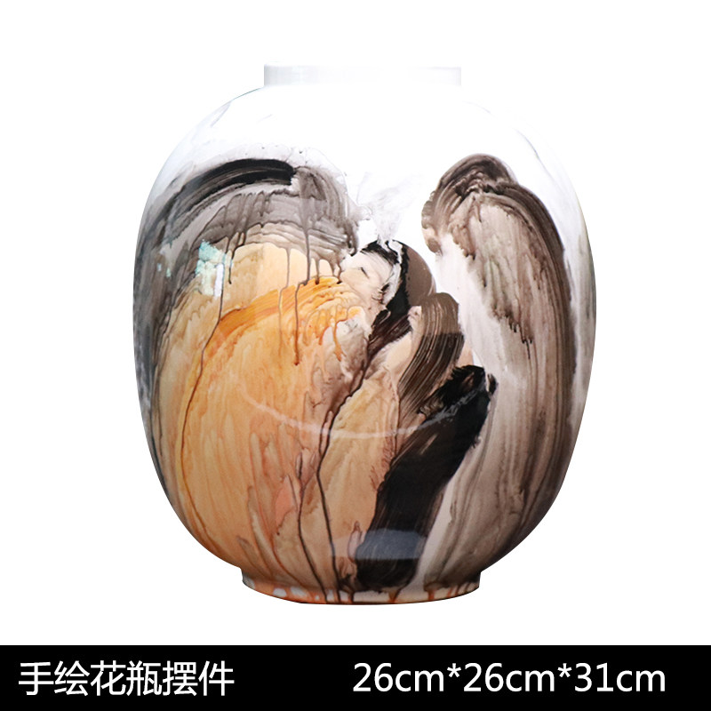 新中式样板房玄关创意手绘花瓶禅意摆件客厅博古架电视柜软装摆设