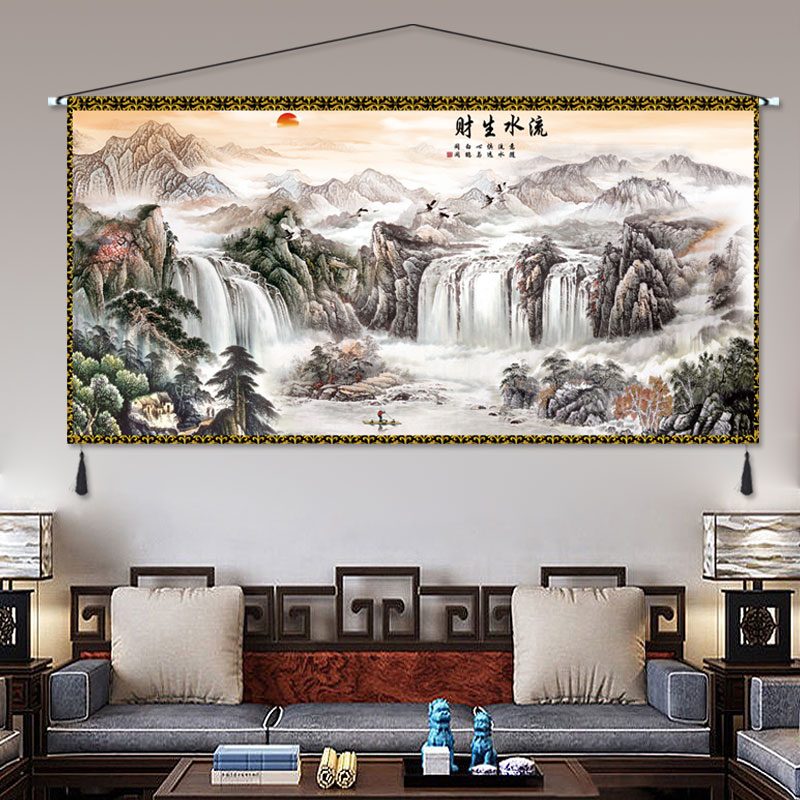 超大中式山水画挂毯床头沙发卧室客厅办公室墙挂布背景布定制挂画