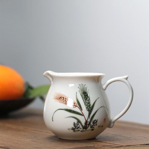 中式潮州老功夫茶具公道杯复古高温釉下彩手绘麦穗公壶分茶器茶海