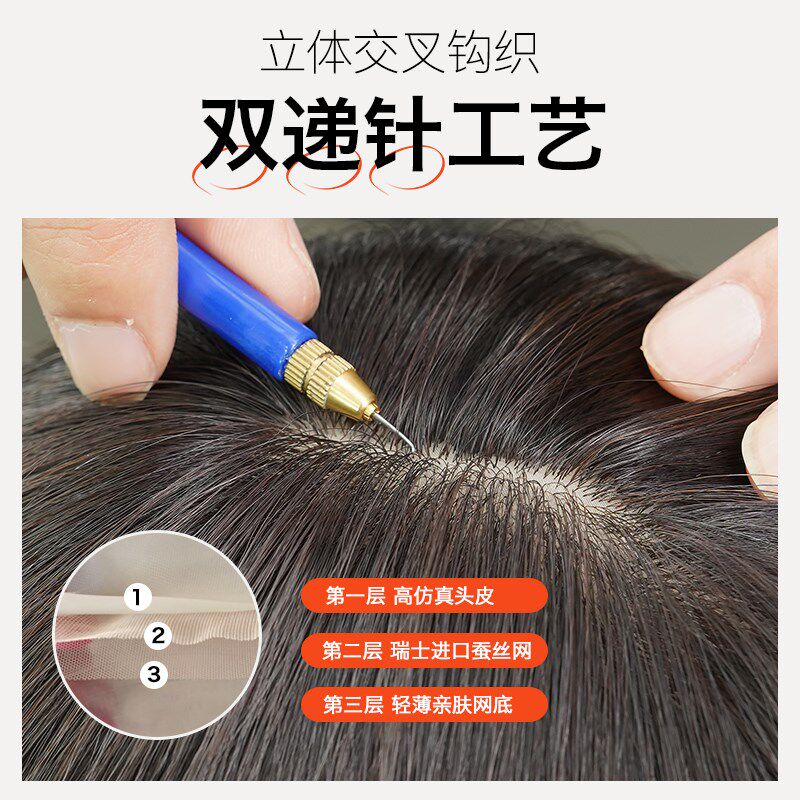 美禾 双递针头顶卷发片女全真发补发片遮白发蓬松大波浪无痕卷发