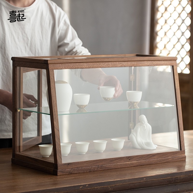 喜起胡桃木实木透明展示柜 桌面小型商用玻璃柜子 吧台样品陈列柜