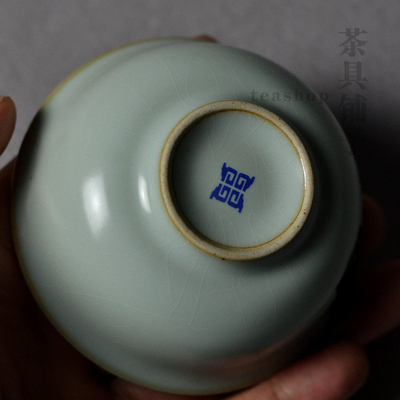 聚宝龙功夫茶具汝窑开片茶杯天青釉知情杯品茗杯陶瓷茶器