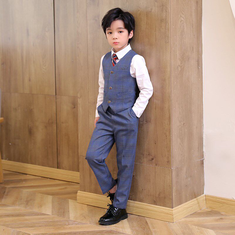 男童西装主持人比赛礼服儿童钢琴演出西服小花童周岁生日马甲套装