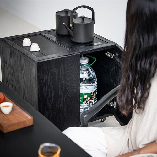 叁几 白蜡木榻榻米茶几实木矮款茶水柜家用阳台移动茶台自动上水