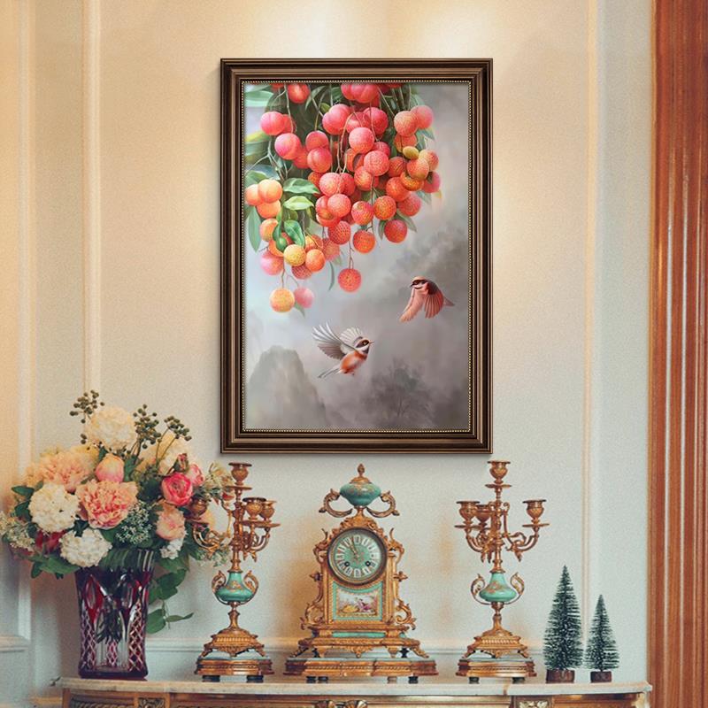 美式餐厅装饰画饭厅餐桌墙面挂画荔枝丰收壁画玄关过道走廊竖版画