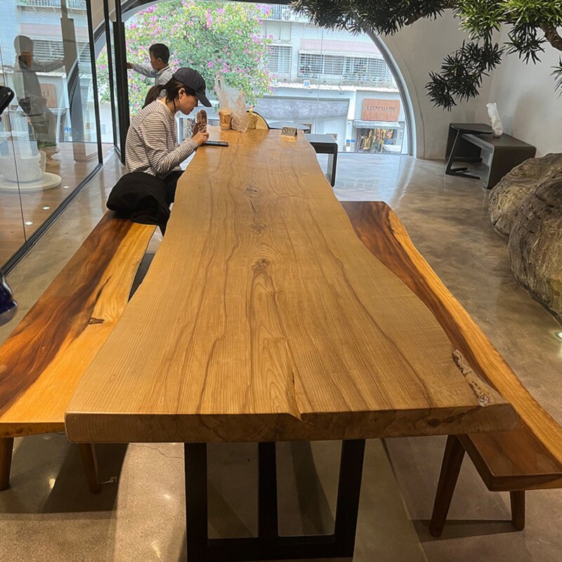 实木会议桌长桌办公桌大板茶桌松木原木大板桌服装店民宿木头桌子
