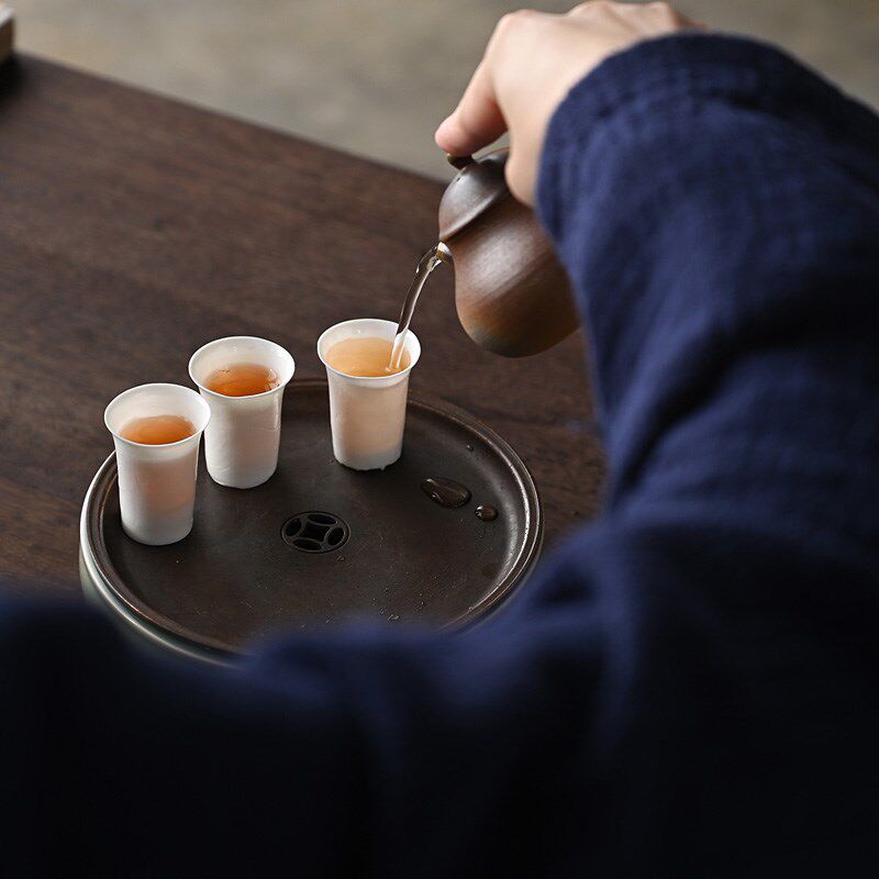 厚皿德化白瓷手工拓印薄胎茶杯茶具高脚杯宋风宽口主人杯品茗杯子