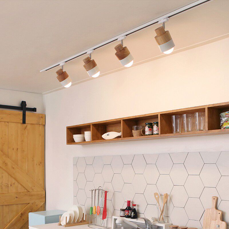 日式实木轨道灯北欧家用客厅餐厅厨房led射灯商用店铺散光路轨灯