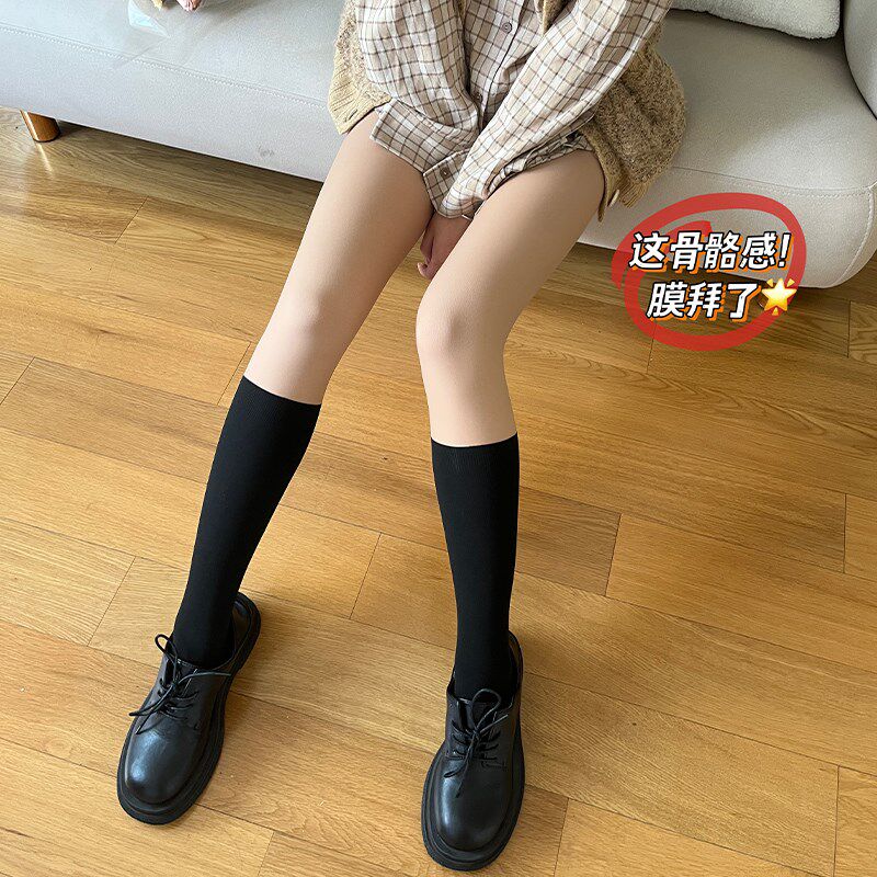王小嘟拼接光腿神器女秋冬季加绒jk假小腿袜长筒袜加厚过膝袜子