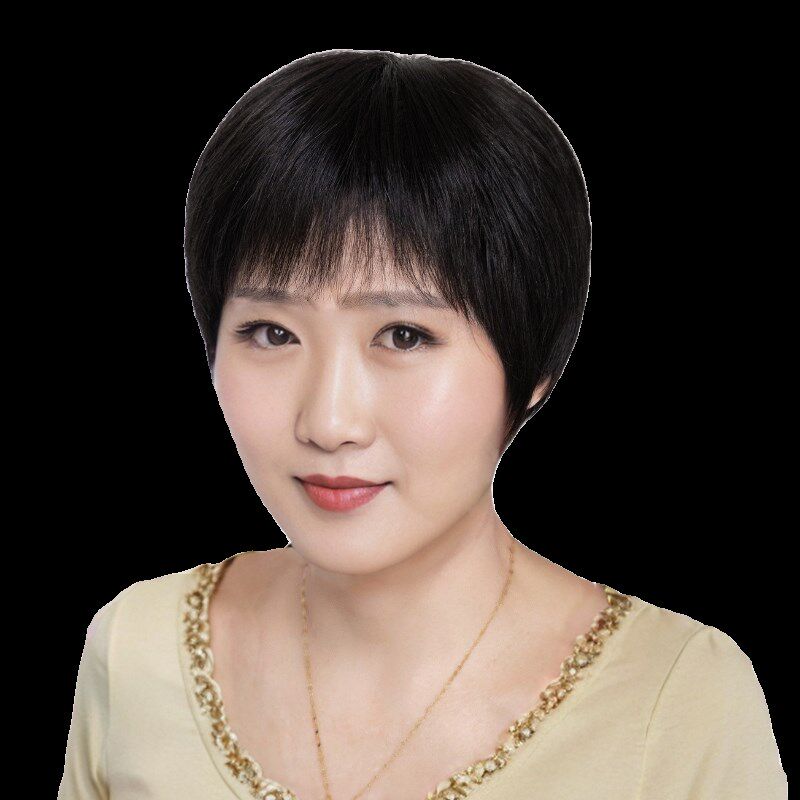 中老年妈妈假发黑色短发全头套化疗光头整顶假发套轻薄自然真头发